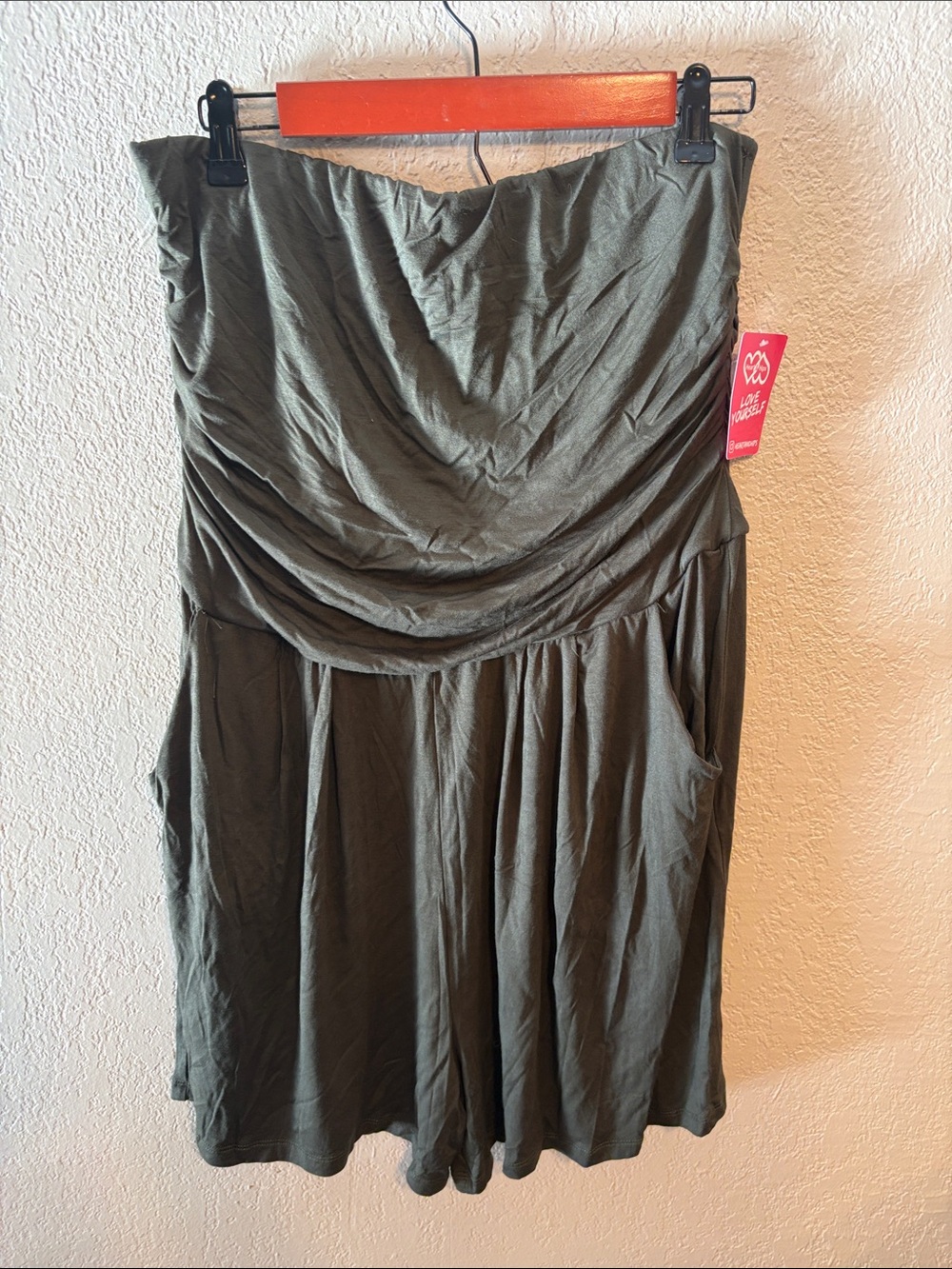Hearts and Hips green Strapless Tube Romper Shorts 1X